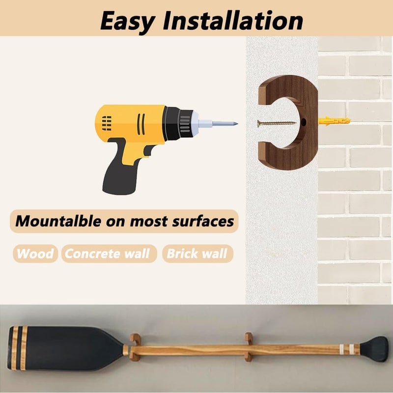 LOOEEL 4 PCS Kayak Paddle Rack Hanging Board,Paddle Holder Hangers Racks Wall Storage Keeper Hanging Oar Wall Decor Oar Board Accessories for Paddle Storage Wall Rack,Kayak,SUP,Canoe Paddles.-Brown - Image 3